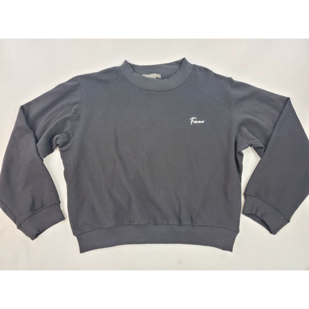 French Connection Women Black Femme Embroidered Crew Neck Sweatshirt 77RSG S